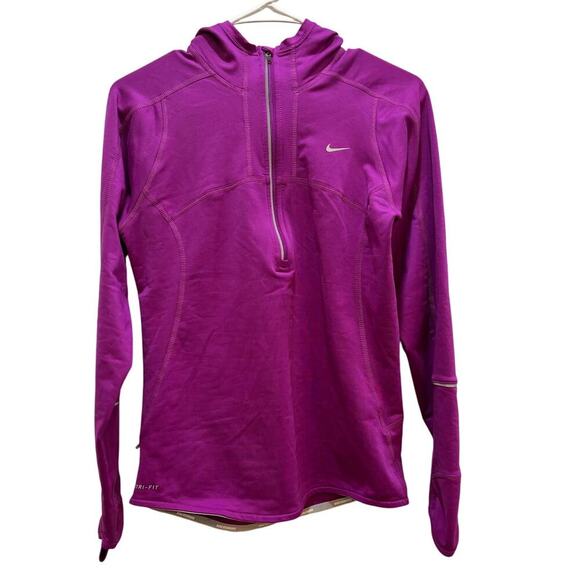 Nike Fri Fit Women S Purple Half Zip Rear Pocket Hooded Performance Pullover - Picture 1 of 10